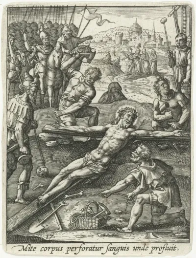 Christus wordt aan het kruis genageld