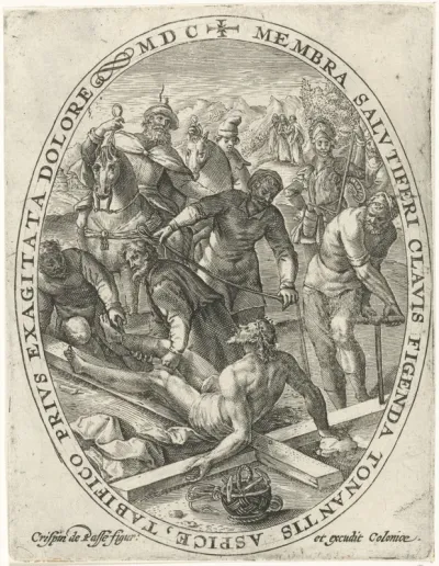 Christus wordt aan het kruis genageld