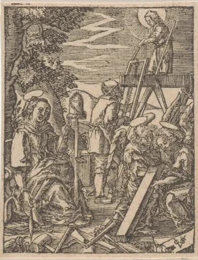 Christuskind helpt Jozef met zagen