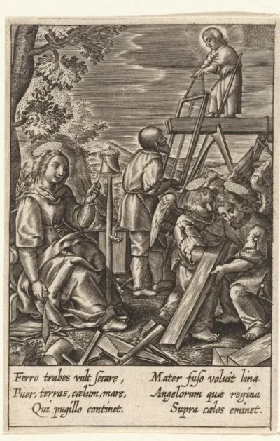 Christuskind helpt Jozef met zagen