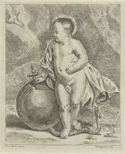 Christuskind met wereldbol en slang