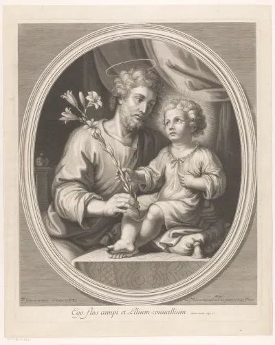 Christuskind overhandigt de heilige Jozef een lelie