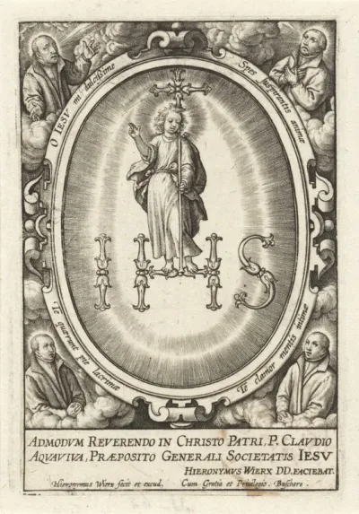 Christuskind staand op monogram