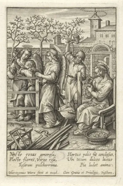 Christuskind timmert een hek