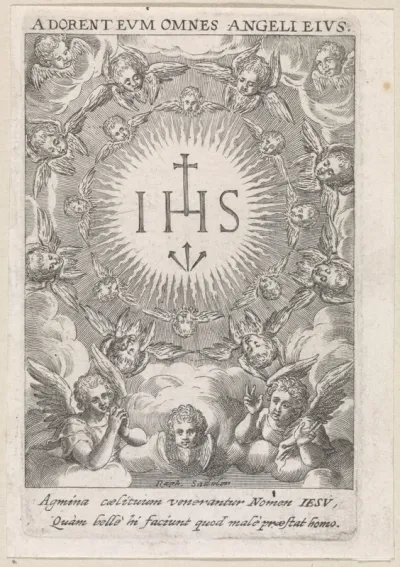 Christusmonogram omringd door cherubijnen