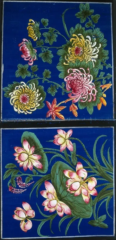 Chrysanthemums and lotus flowers