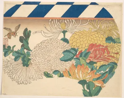 Chrysanthemums in Fan-shaped Design