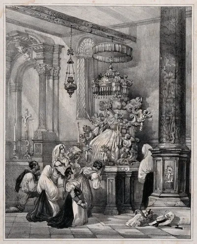 Church of Santa Maria dei Carmini, Venice: women worshipping at a statue of the Virgin