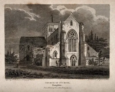 Church of St. Cross, Winchester, Hampshire. Engraving by W. Woolnoth, 1804, after G. Shepherd