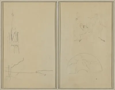 Church Tower; A Sketch of a Fan [recto]