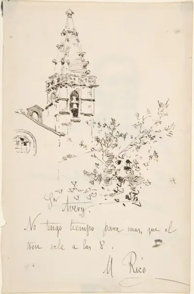 Church Tower with Inscription in Spanish to Avery. Verso: 3/4 View Portrait of Man