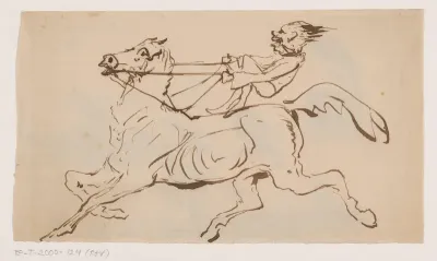 Circuspaard met kleine mens als berijder