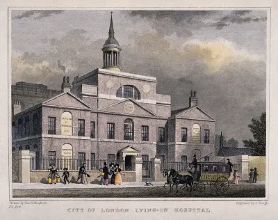 City of London Lying-in Hospital: three-quarter view of the facade