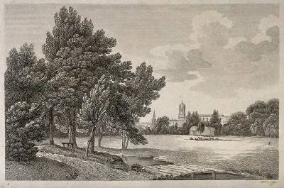 City of Oxford: a glimpse of the city from the meadows