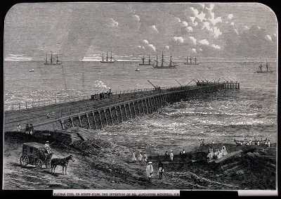 Civil engineering: the pier at Madras, India, built using screw piles (helical piles)