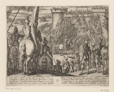 Civilis gebruikt beweegbare houten bruggen om een fort aan te vallen