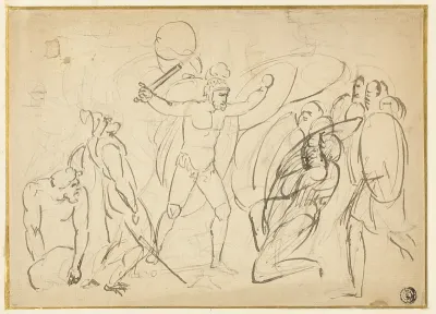 Classical Combat (recto); Sketch of Male Nude (verso)