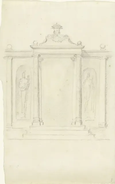 Classicistische poort met zuilen en standbeelden