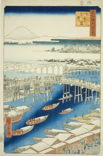 Clear Weather After Snow at Nihon Bridge (Nihonbashi yukibare), from the series "One Hundred Famous Views of Edo (Meisho Edo hyakkei)"