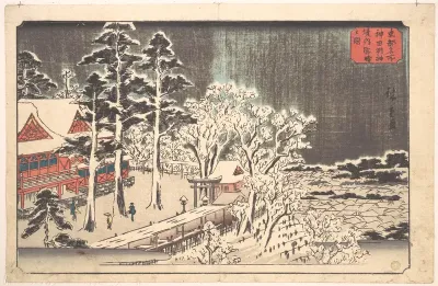 “Clear Weather after Snow in the Precincts of the Kanda Myōjin Shrine” (Kanda Myōjin keidai yukibare no zu), from the series Famous Places in the Eastern Capital (Tōto meisho)