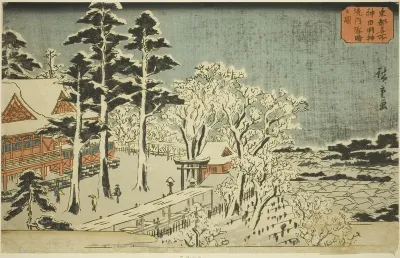 Clear Weather after Snowfall at the Precincts of the Kanda Myojin Shrine (Kanda Myojin keidai yukibare no zu), from the series "Famous Places in the Eastern Capital (Toto meisho)"