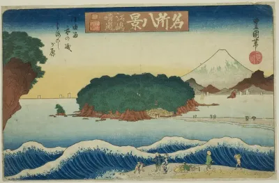 Clearing Weather at Enoshima, Morokoshigahara off the Shore of Koyurugi (Enoshima seiran, Koyurugi no iso Morokoshigahara), from the series "Eight Views of Famous Places (Meisho hakkei)"
