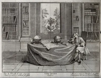 Cleveland, the ficitious natural son of Oliver Cromwell, sits in a library reading, but philosophy cannot prevent the conflict within him between the senses and reason