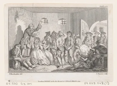 Clinker Preaching in Clerkenwell Prison, an illustration from Tobias Smollett's "The Expedition of Humphry Clinker" (London, 1793), Vol. 1