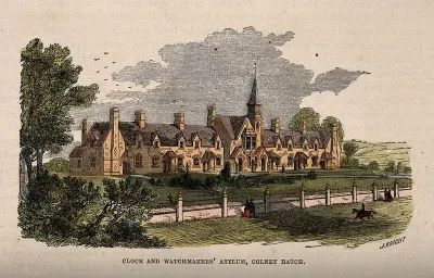 Clock and Watchmakers Asylum, Colney Hatch, Southgate, Middlesex: panoramic view