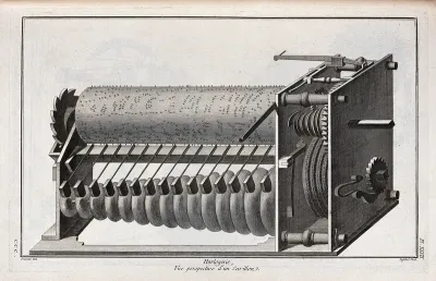 Clocks: a three-quarter view of a carillon mechanism