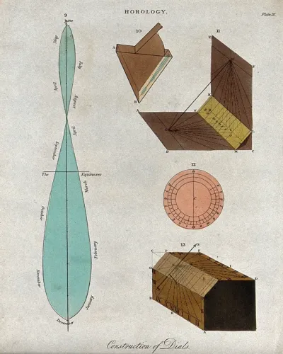 Clocks: diagrams for setting the dial of a sextant [?]