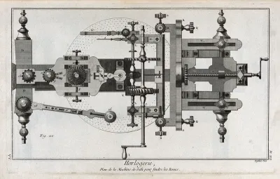 Clocks: plan of a dividing engine for setting out gearwheels