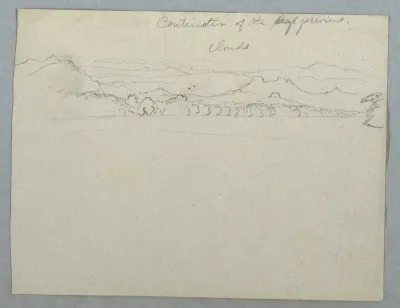 Cloud capped South American Mountain Landscape Seen Beside a Bay