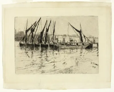 Coal Barges Unloading (recto); Sketch of a Building (verso)