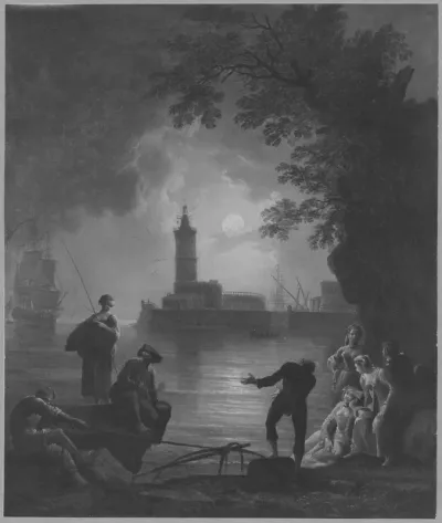 Coast with a Lighthouse in Moonlight