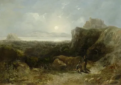 Coastal landscape at moonlight