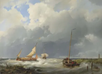 Coastal scene with fishing vessels