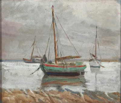 Coastal scenery with ships.