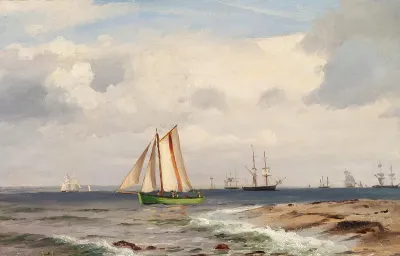 Coastal secenery with a pilot boat.