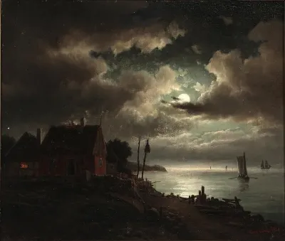 Coastal view in moonlight.