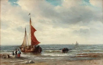 Coastal view with returned fishermen.