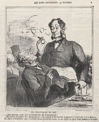 Coffee house politics, from 'The good bourgeois,' published in "Le Charivari", April 21, 1864