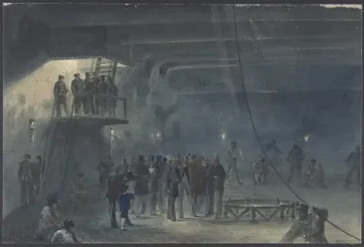 Coiling the Cable in the After-tank on Board the Great Eastern at Sheerness: Visit of H.R.H. the Prince of Wales on May 23rd, 1865