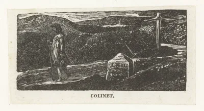 Colinet's journey, a milestone markes "LXII miles to London"