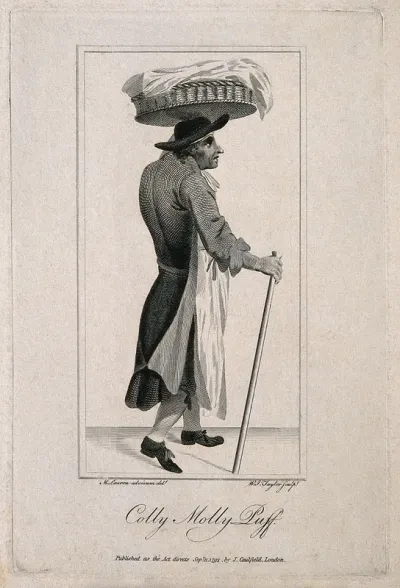 Colly Molly Puff, carrying a basket, perhaps of food