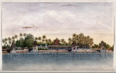 Combaconum: the holy tank at the Shiva temple in Combaconum, east end view