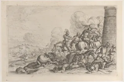 Combat at the foot of a tower