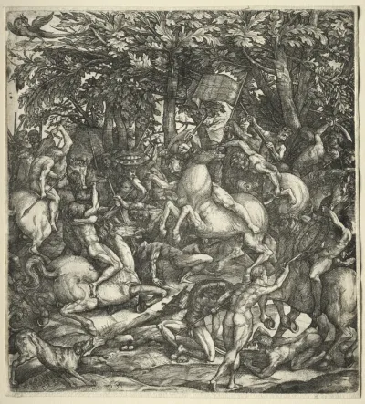 Combat between horsemen and footmen