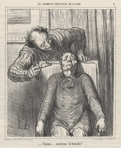 Come on... open your mouth!..., from 'The difficult moments of life,' published in Le Charivari, March 12, 1864