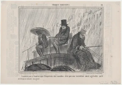 Commençant à trouver que l'imperiale des omnibus..., from Croquis Parisiens, published in Le Charivari, February 10, 1858